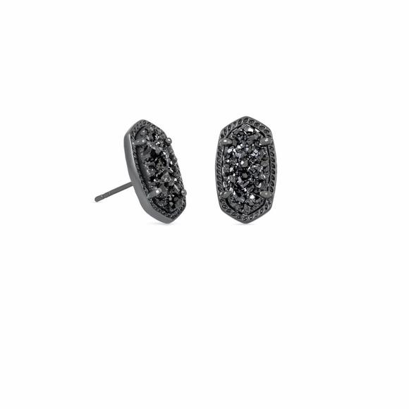 Kendra Scott Ellie Stud Earrings in Gunmetal/Black Drusy - Picture 1 of 3